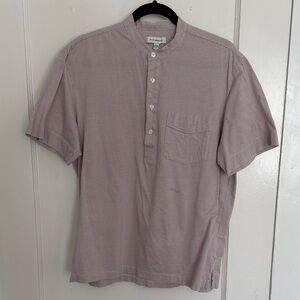 Club Monaco Short Sleeve Band Collar Shirt in Dusty Mauve + White Stripes
